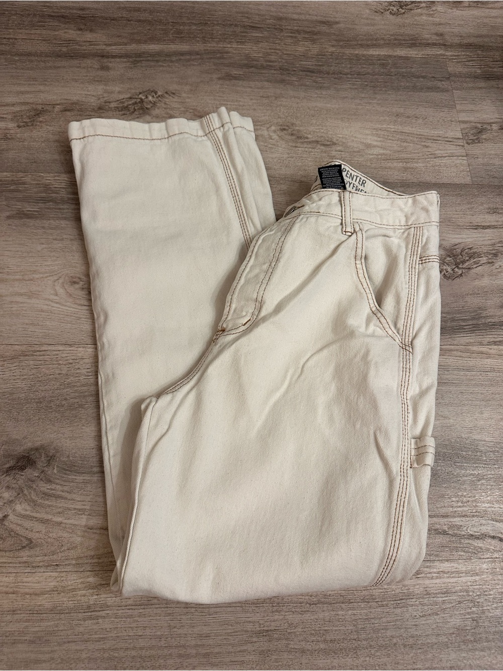 S.O.N.G. 90s Boyfriend Carpenter Jeans Cream Wide Leg Women’s 7/28 - Picture 2 of 7